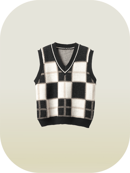 Retro Plaid Knit Vest - LOVE POMME POMME