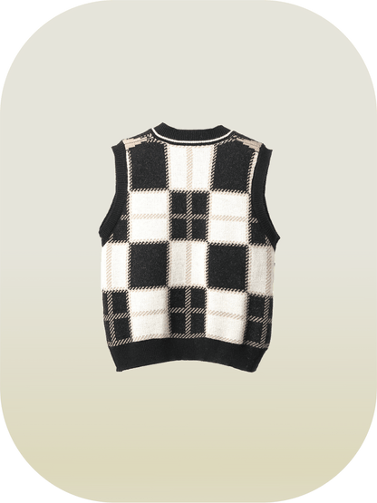 Retro Plaid Knit Vest - LOVE POMME POMME