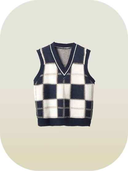 Retro Plaid Knit Vest - LOVE POMME POMME