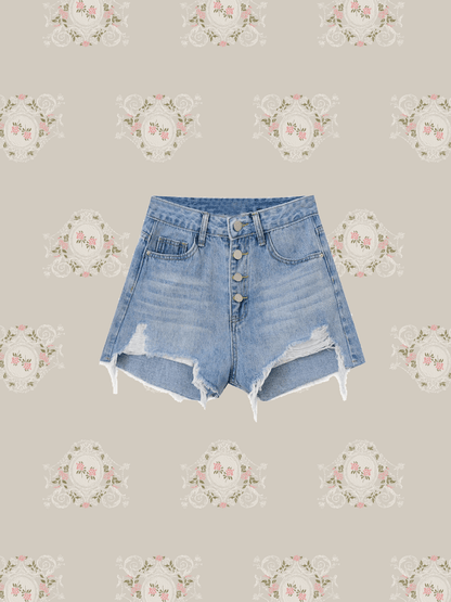 Ripped Edges Denim Short Pants - LOVE POMME POMME