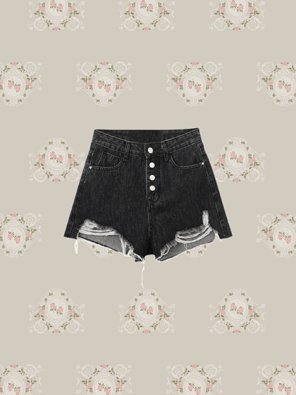 Ripped Edges Denim Short Pants - LOVE POMME POMME