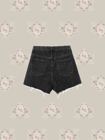 Ripped Edges Denim Short Pants - LOVE POMME POMME