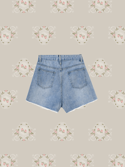 Ripped Edges Denim Short Pants - LOVE POMME POMME