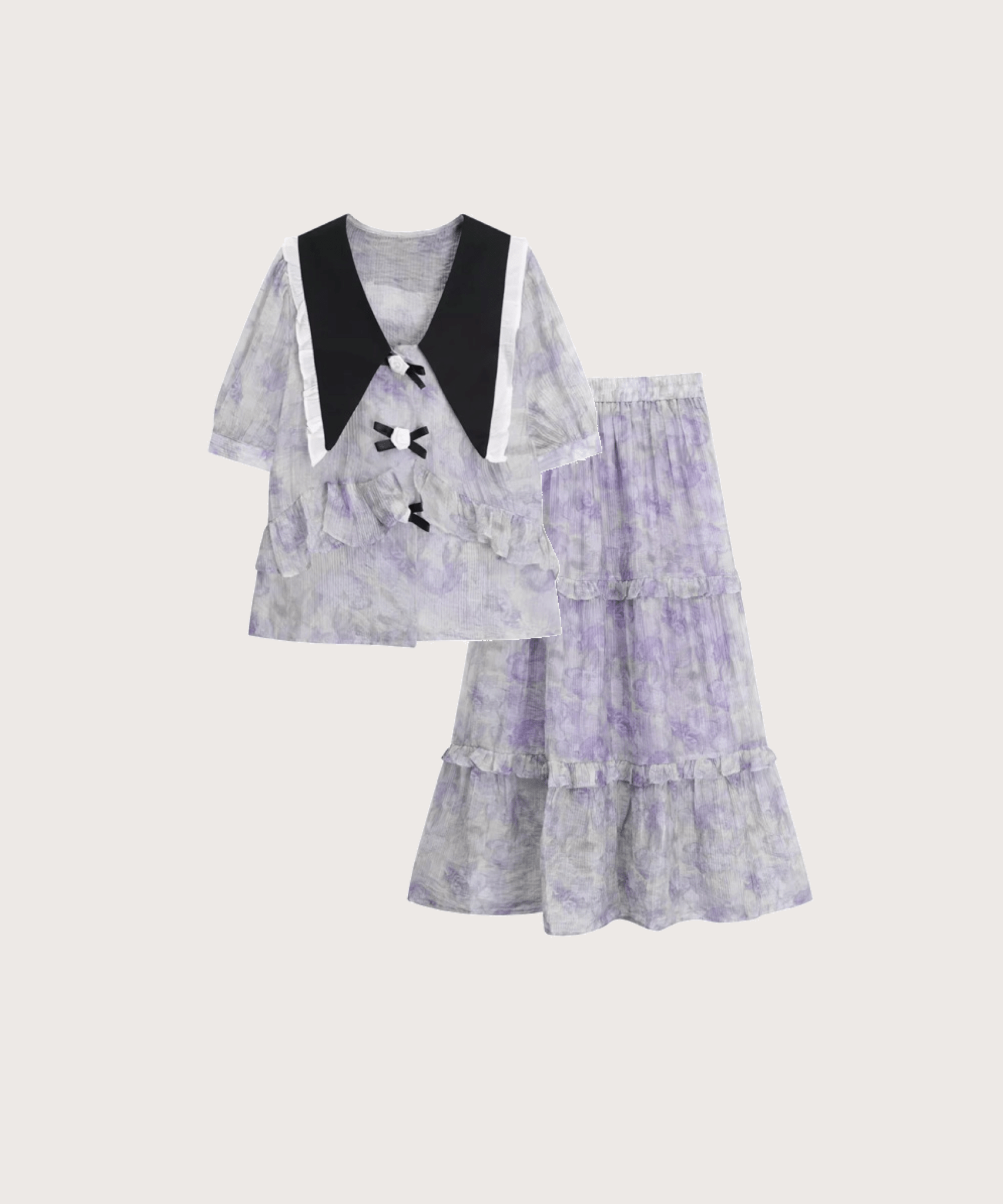 Romantic Purple Floral Set Up ロマンチックパープル花柄セットアップ - LOVE POMME POMME