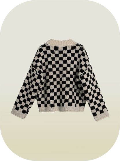 Round Collar Checker Cardigan - LOVE POMME POMME