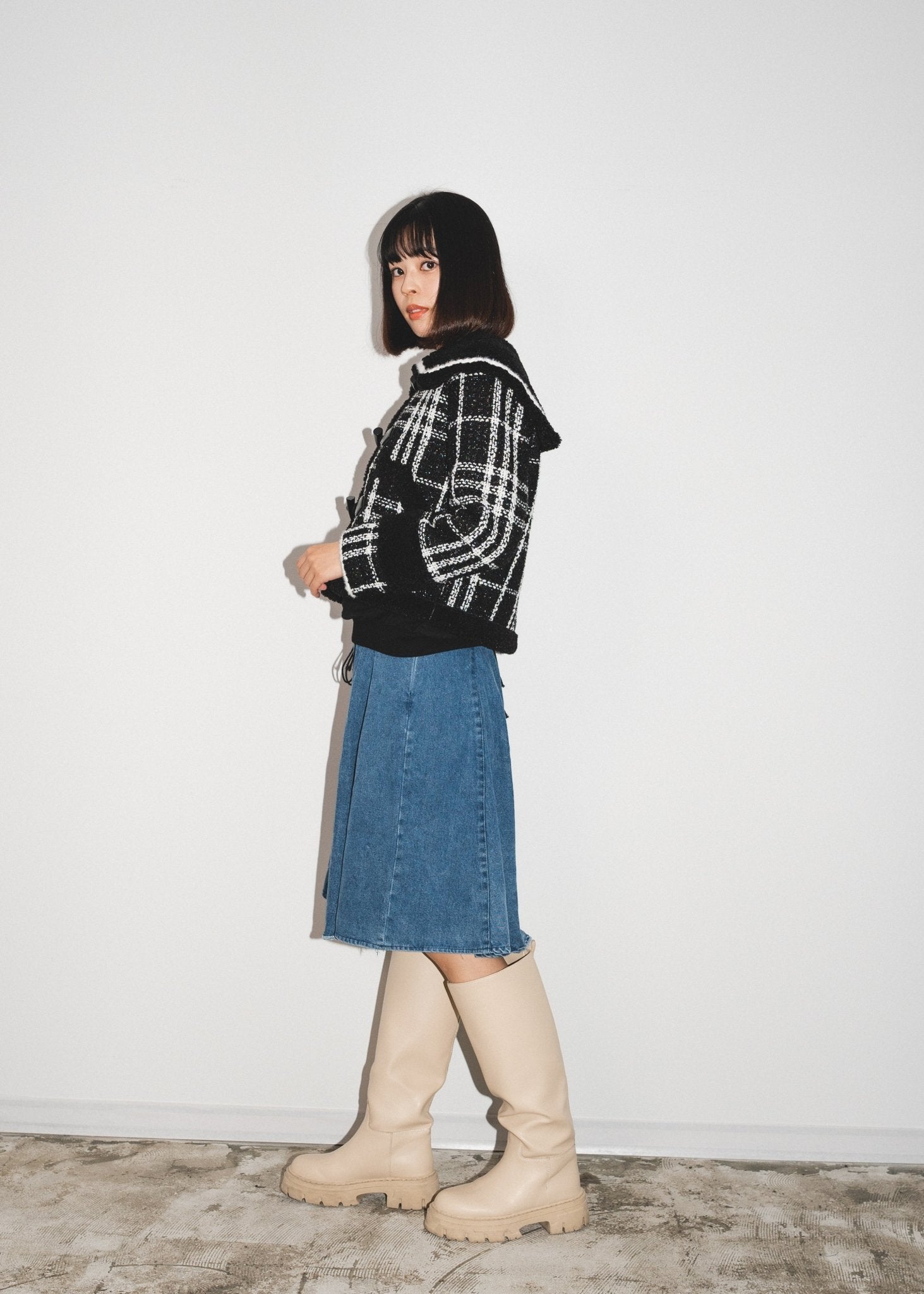 Sailor Collar Check Coat - LOVE POMME POMME