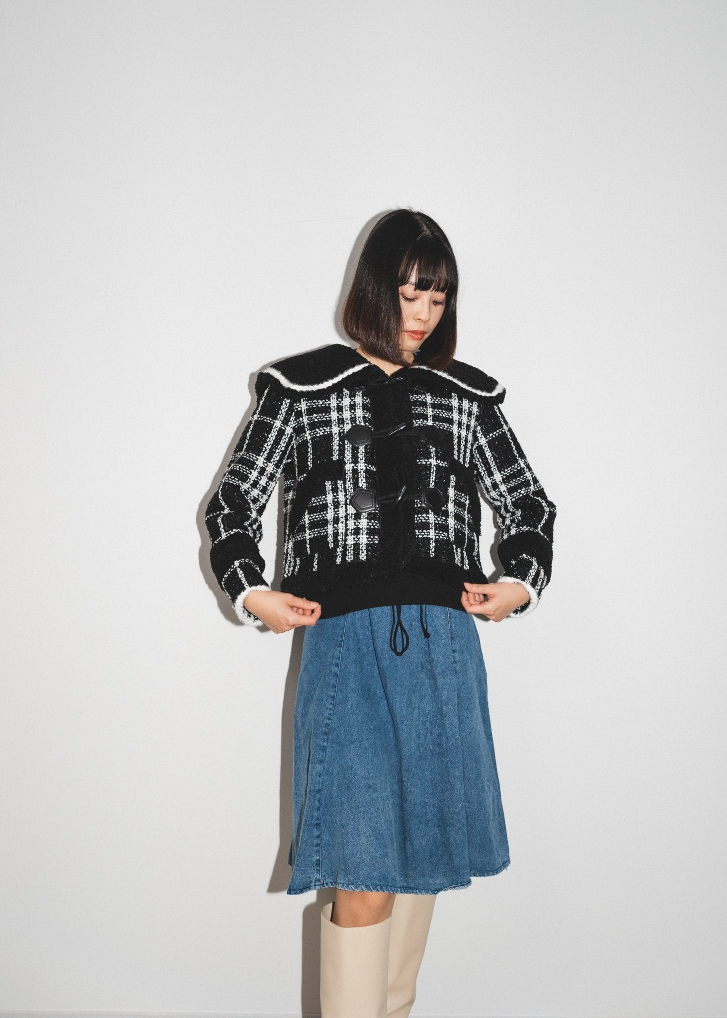 Sailor Collar Check Coat - LOVE POMME POMME