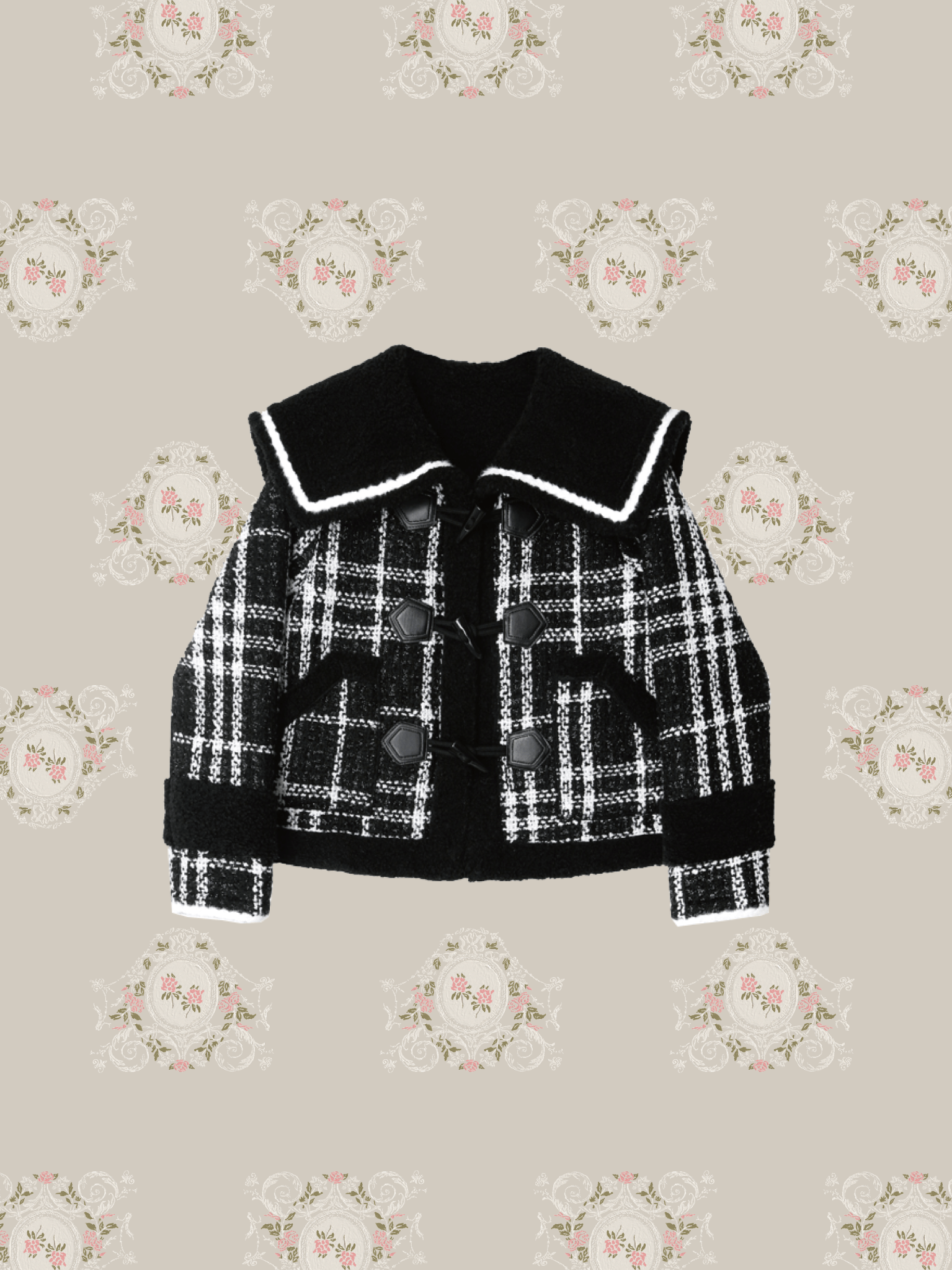 Sailor Collar Check Coat - LOVE POMME POMME