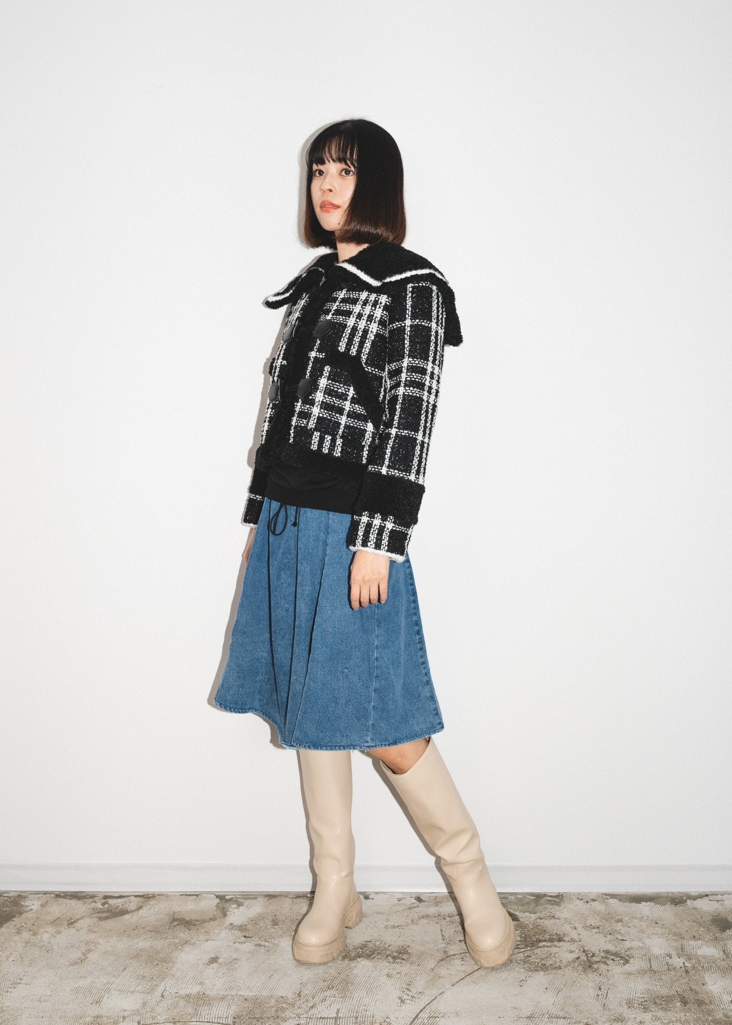 Sailor Collar Check Coat - LOVE POMME POMME