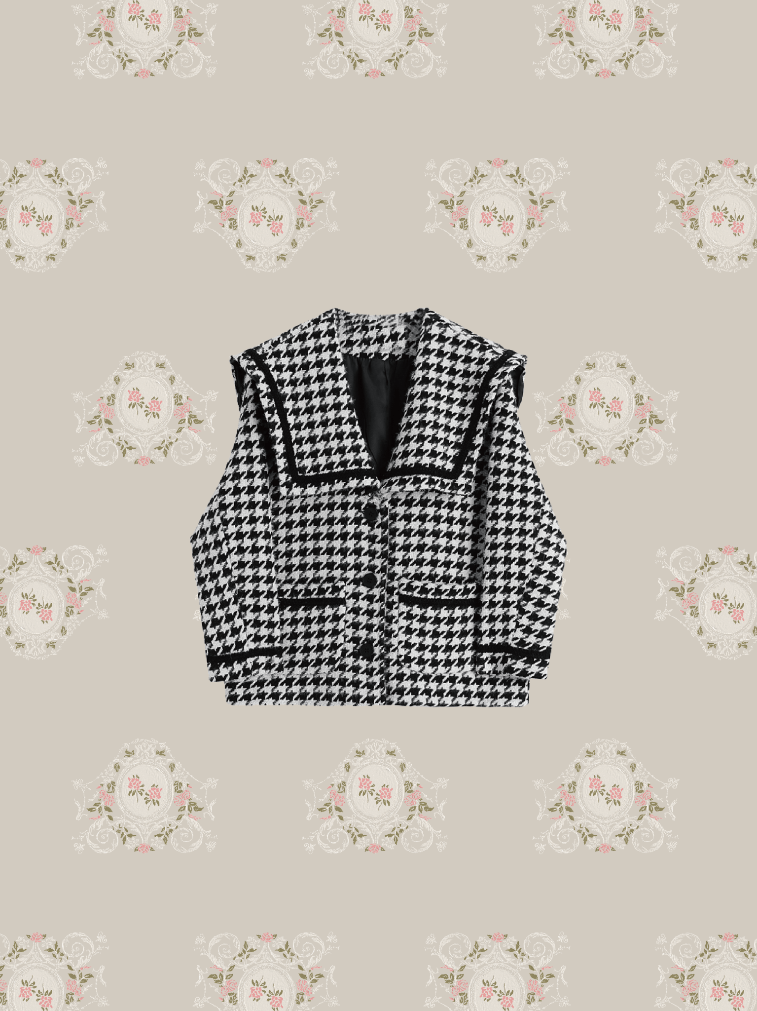 Sailor Collar Houndstooth Coat - LOVE POMME POMME