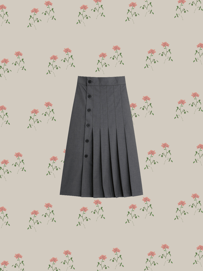 Side Button Pleats Skirt - LOVE POMME POMME