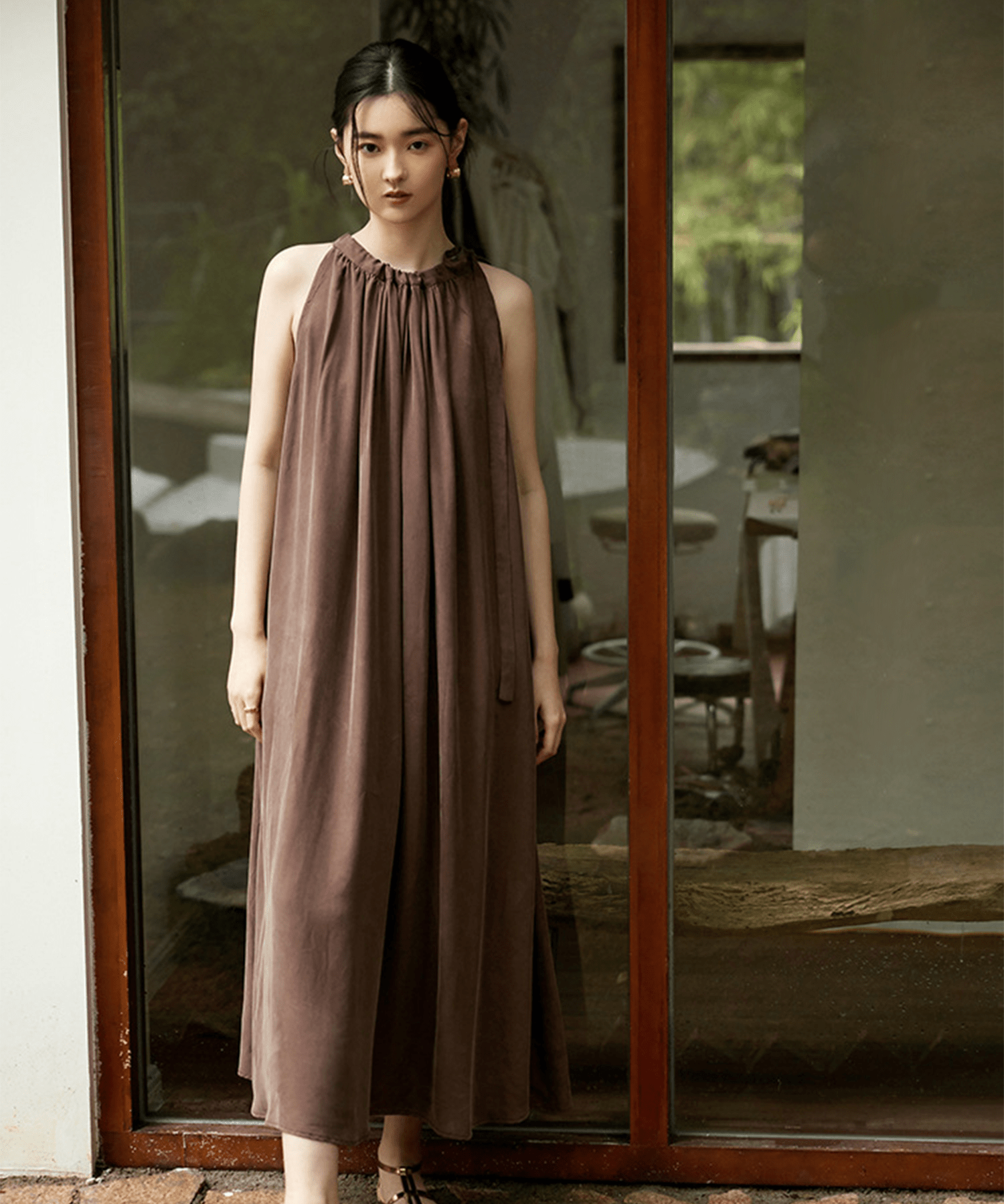 Sleeveless Shirring Long Onepiece - LOVE POMME POMME
