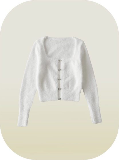 Square Collar Sheer Knit Cardigan - LOVE POMME POMME