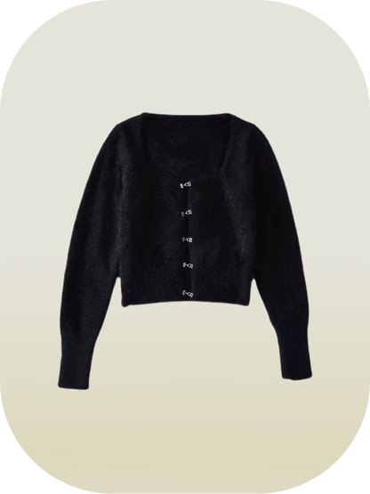 Square Collar Sheer Knit Cardigan - LOVE POMME POMME
