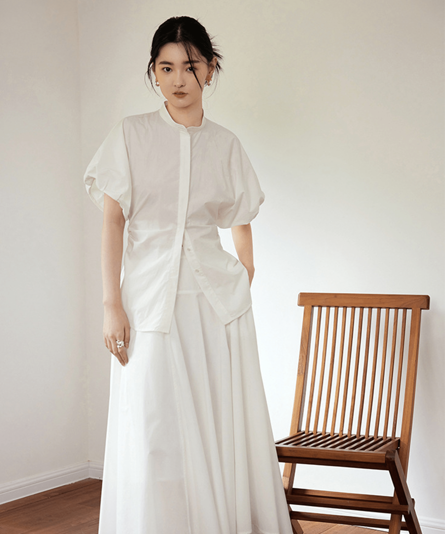 Stand Collar Puff Sleeve Blouse - LOVE POMME POMME