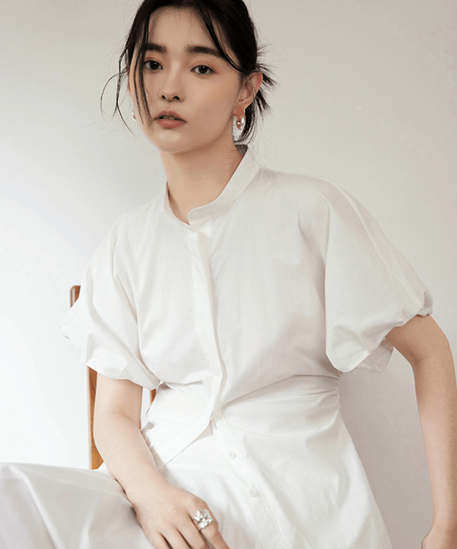 Stand Collar Puff Sleeve Blouse - LOVE POMME POMME