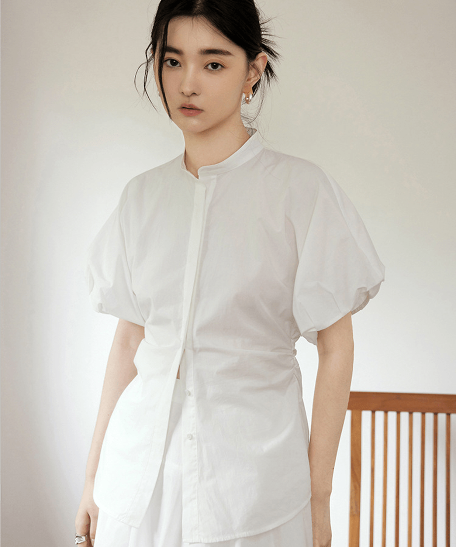 Stand Collar Puff Sleeve Blouse - LOVE POMME POMME