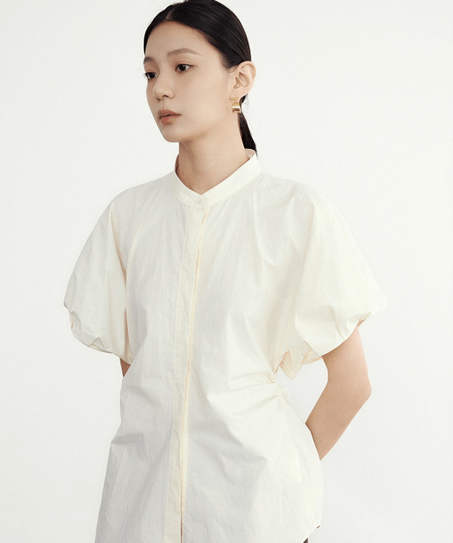 Stand Collar Puff Sleeve Blouse - LOVE POMME POMME