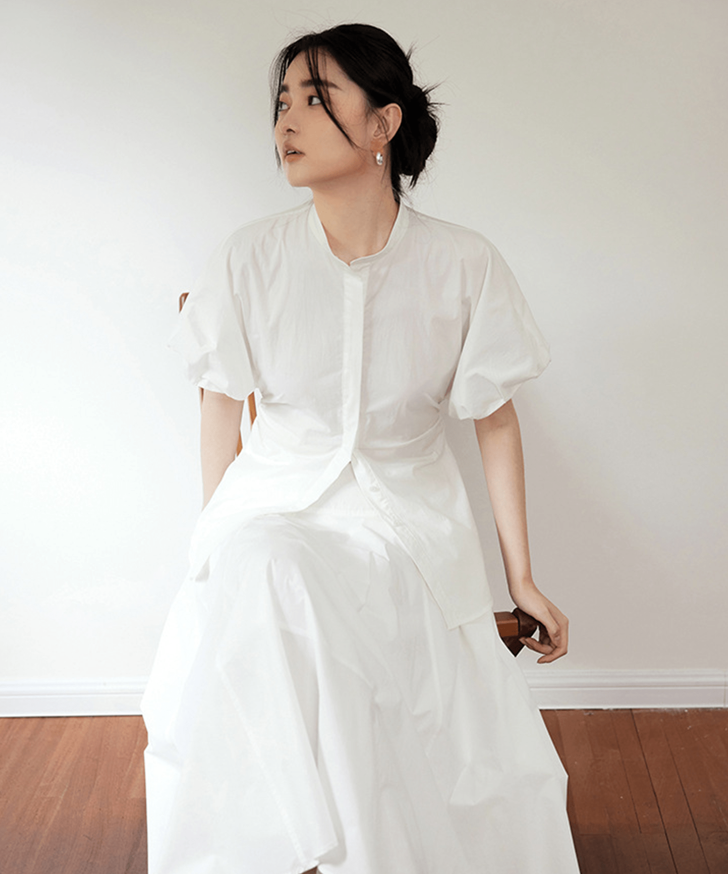Stand Collar Puff Sleeve Blouse - LOVE POMME POMME