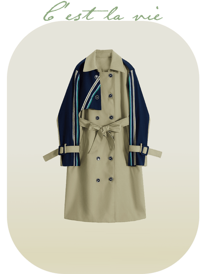 Stripe Patchwork Trench Coat - LOVE POMME POMME