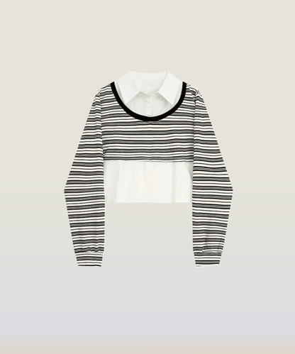 Stripe Top Patchwork Shirt - LOVE POMME POMME