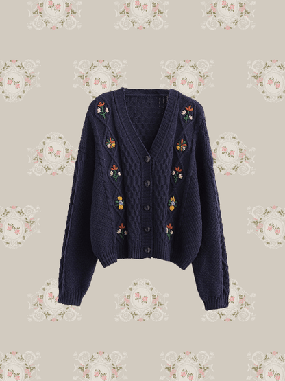 Twist Embroidered Knit Cardigan - LOVE POMME POMME