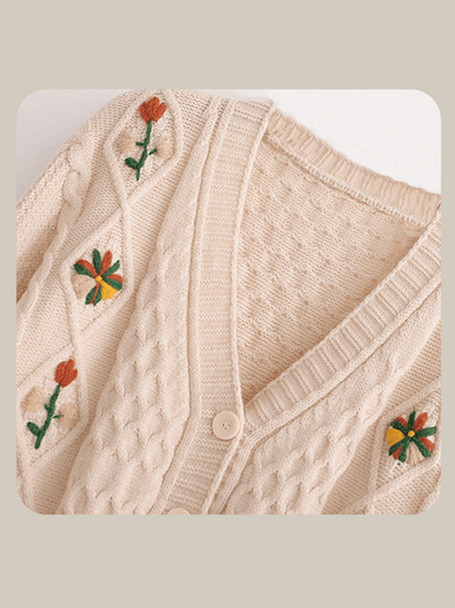 Twist Embroidered Knit Cardigan - LOVE POMME POMME