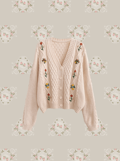 Twist Embroidered Knit Cardigan - LOVE POMME POMME