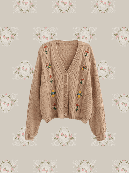 Twist Embroidered Knit Cardigan - LOVE POMME POMME