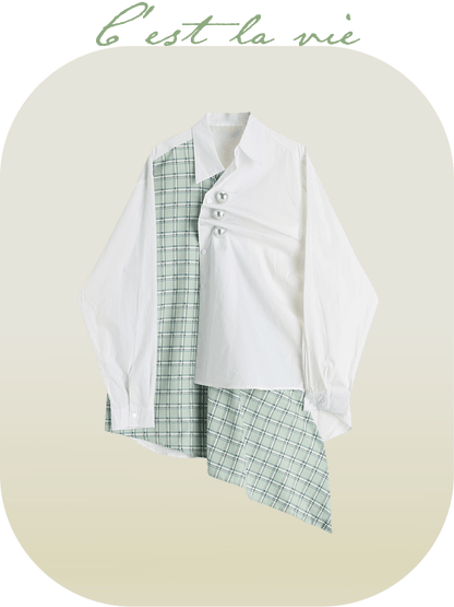 Unbalance Pearl Button Shirt - LOVE POMME POMME