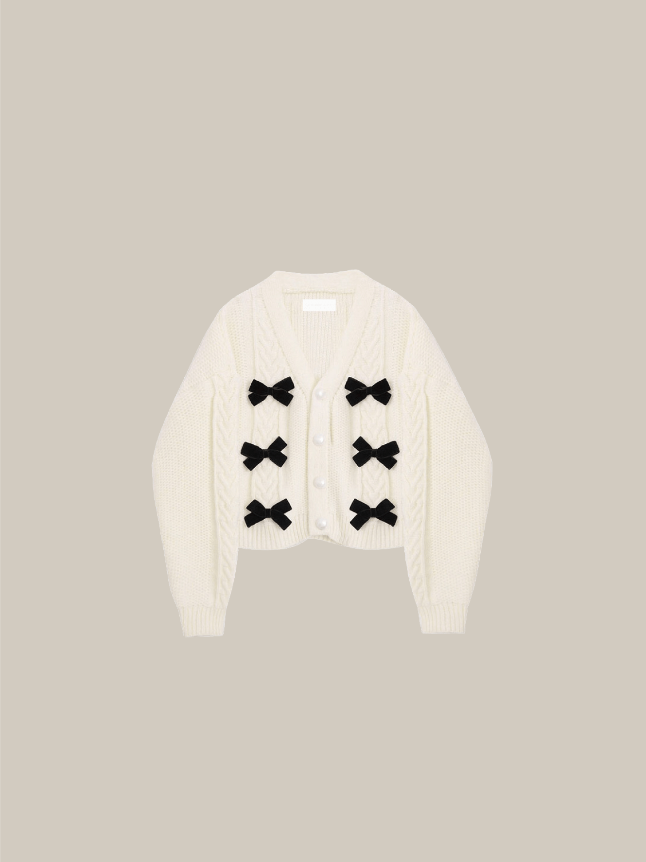 V-neck Ribbon Cable Knit Cardigan - LOVE POMME POMME